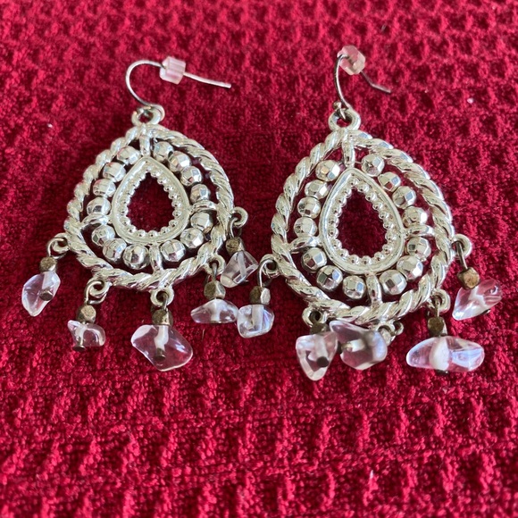 Silver Tone Teardrop Shape Dangle Earrings - Picture 1 of 4